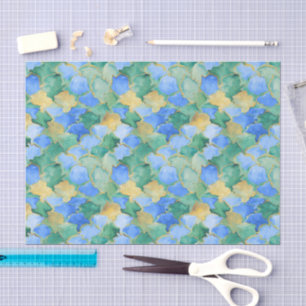 Aqua Teal Gold Watercolor Mosaic Sea Glass  Tissue Paper