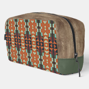 Aqua Teal Green Orange Taupe Beige Tribal Art Dopp Kit