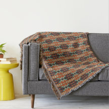 Aqua Teal Green Orange Taupe Beige Tribal Art