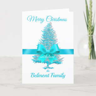 Aqua Teal Holiday Tree Ribbon Bow Custom Name