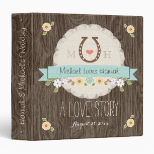 AQUA TEAL HORSESHOE HEART WESTERN WEDDING BINDER