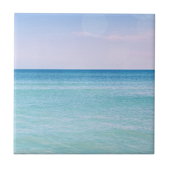 Aqua Teal Lavender Ocean Waves Tropical Beach Tile (Front)