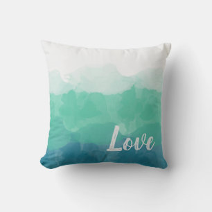 Aqua Teal Love Watercolor Throw Pillow