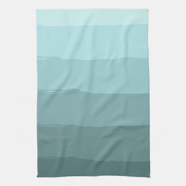 Aqua Teal Mint Blue Abstract Stripes Kitchen Towel (Vertical)