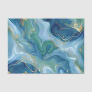Aqua Teal Mint Gold Watercolor Abstract Decoupage  Tissue Paper