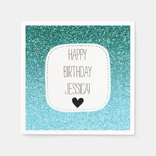 Aqua Teal Ombre Faux Glitter Disposable Napkin