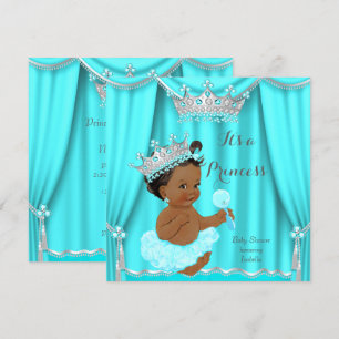 Aqua Teal Princess Baby Shower Silver Ethnic Invitation
