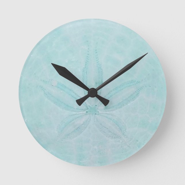 Aqua Teal Sand Dollar Nautical Coastal Sea  Round Clock (Front)