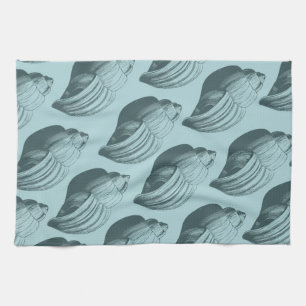 Aqua Teal Sea Shells Kitchen Towel