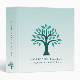 Aqua Teal Tree Logo Personalized Family Recipes Binder