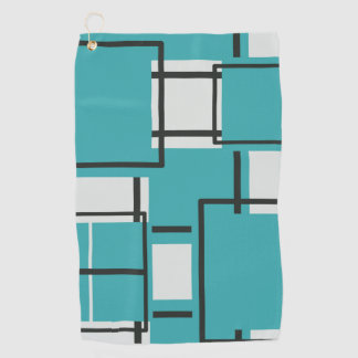Aqua Teal Turquoise Black Off White Pattern Throw  Golf Towel