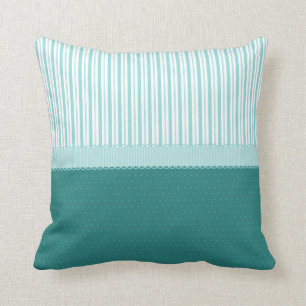 Aqua Teal Turquoise Blue Stripes Polka Dots Throw Pillow