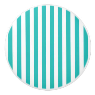 Aqua Teal Turquoise Vertical Stripe Drawer Dresser Ceramic Knob