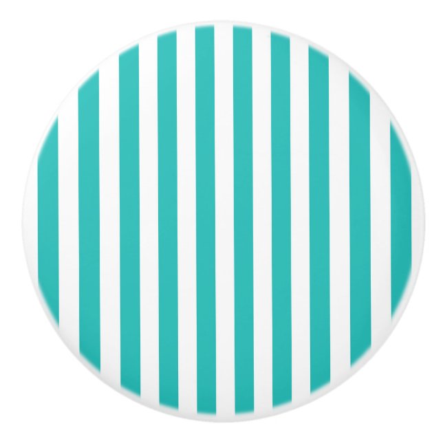 Aqua Teal Turquoise Vertical Stripe Drawer Dresser Ceramic Knob (Front)