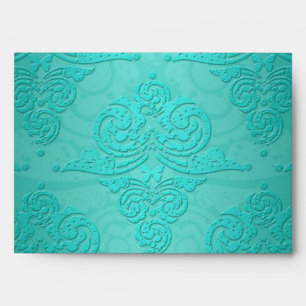 Aqua Teal Vintage Grunge Damask Pattern Envelopes