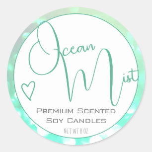 Aqua Teal White Modern Calligraphy Script Heart Classic Round Sticker