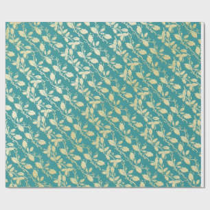 Aqua & Teal Xmas Wrapping Paper with Gold Accents