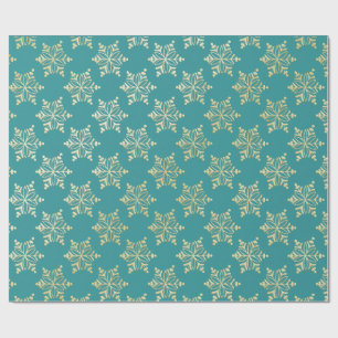 Aqua & Teal Xmas Wrapping Paper with Gold Accents