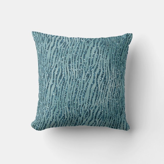 Aqua Teal Zebra Print Glitter      Throw Pillow (Front)