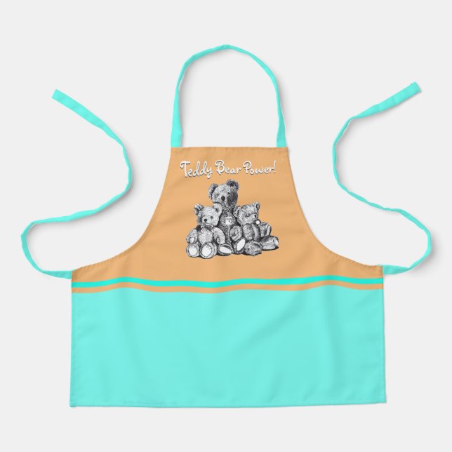 Aqua Three Bears Teddy Bear Power Kid's Apron (Front)