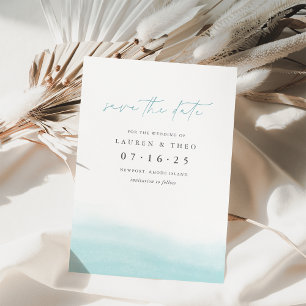 Aqua Tides Elegant Simple Coastal Watercolor Save The Date