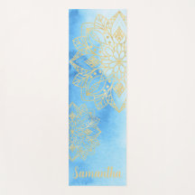 Aqua Tie Dye and Gold Mandala Flowers Custom Name