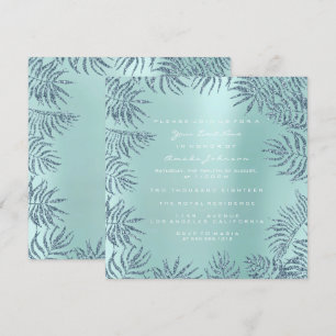 Aqua Tiffany Metal Glitter Tropic Floral Blue Invitation