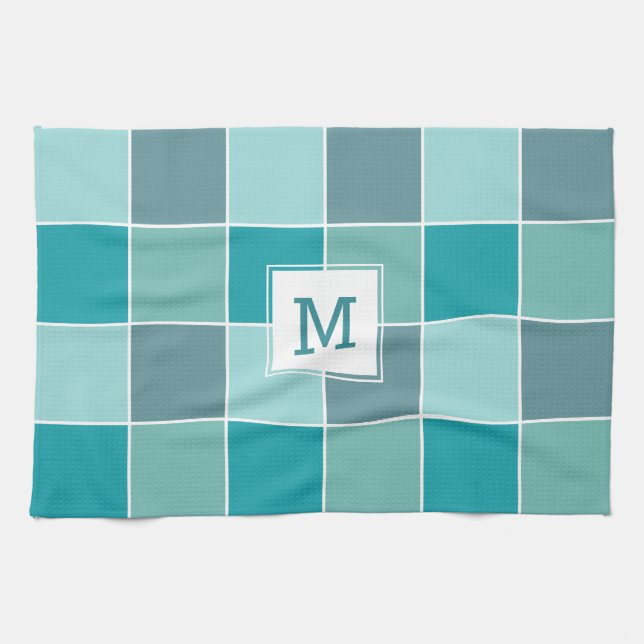 Aqua Tiles custom monogram hand towel (Horizontal)