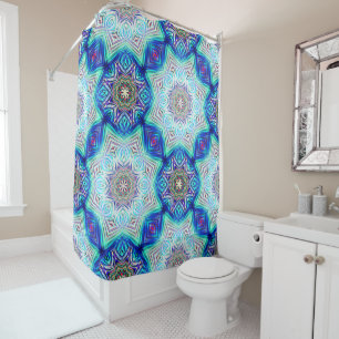 Aqua to royal blue kaleidoscope eight points star