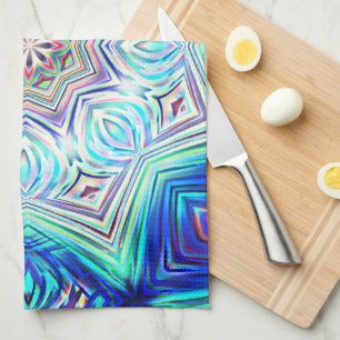 Aqua to royal blue kaleidoscope eight points star kitchen towel
