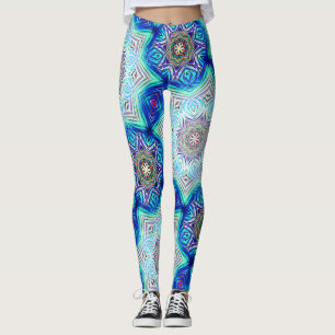 Aqua to royal blue kaleidoscope eight points star leggings