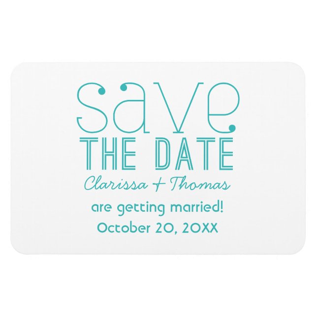 Aqua Trendy Typography Save the Date Magnet (Horizontal)