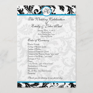 Aqua Trim Black Damask Wedding Program