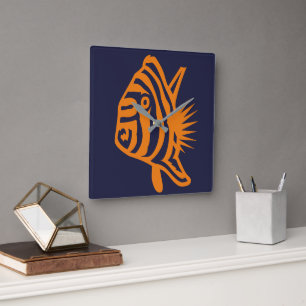 Aqua Tropical Fish Square Wall Clock