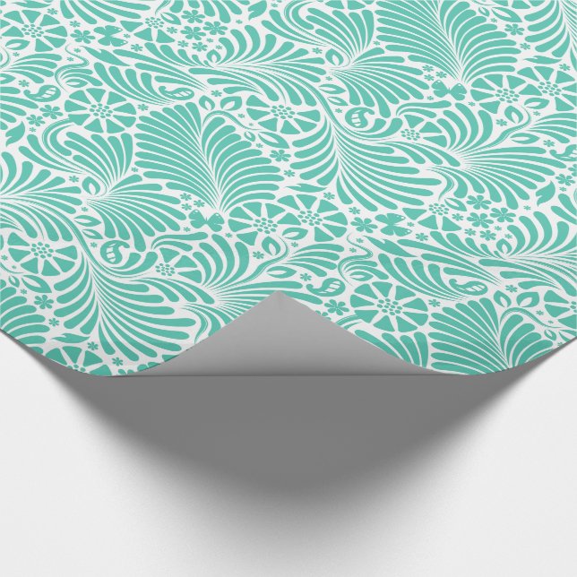 Aqua Tropical Floral Modern Damask Wrapping Paper (Corner)