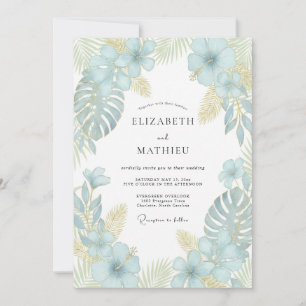Aqua Tropical Palm Eucalyptus Wedding Invitation
