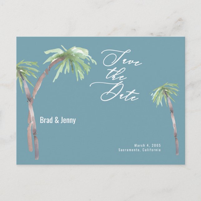 Aqua Tropical Wedding Enregistrer la date Carte po (Devant)