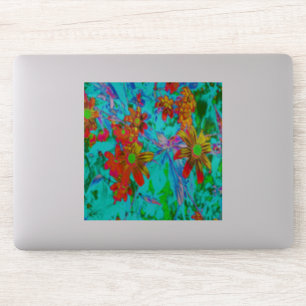 Aqua Tropical with Yellow and Orange Flowers