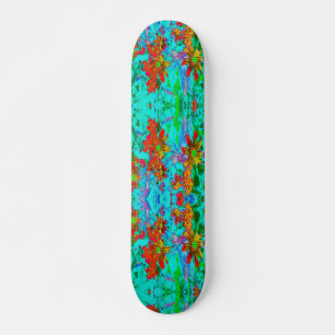 Aqua Tropical with Yellow and Orange Flowers Skateboard