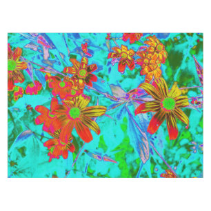 Aqua Tropical with Yellow and Orange Flowers Tablecloth