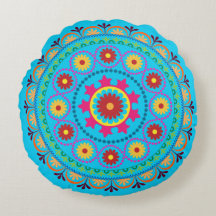Aqua Turkish Floral design round pillow