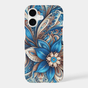 Aqua Turquoise Azure Blue Beige Paisley Art Motif