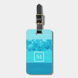 Aqua Turquoise Blue Colour Block Stripes Luggage Tag