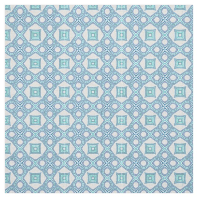Aqua Turquoise Blue Green Ethnic Mosaic Pattern Fabric (Swatch)