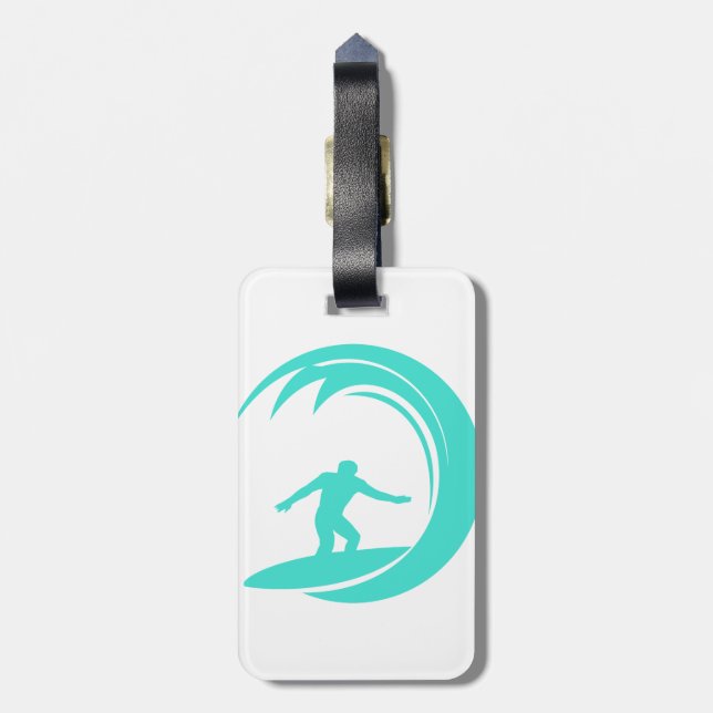 Aqua Turquoise; Blue Green Surfing Luggage Tag (Back Vertical)