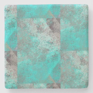 Aqua Turquoise Blue Grey Abstract Squares Stone Coaster