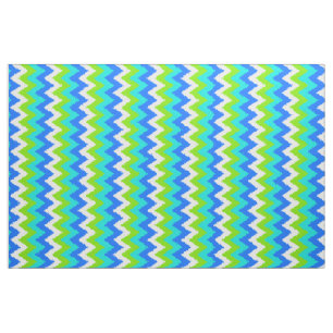 Aqua Turquoise Blue Lime Green Ikat Zigzag Art Fabric