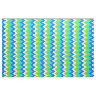 Aqua Turquoise Blue Lime Green Ikat Zigzag Art Fabric