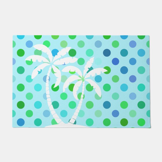 Aqua Turquoise Blue Lime Green Polkadots Pattern Doormat (Front)