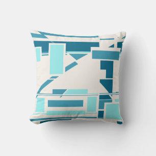 Aqua Turquoise Blue Off-white Southwest Art Look Throw Pillow